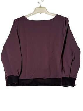 Laura Velvet Burgundy& Black Trim  Women's Long-Sleeve Scoop Neck Top  Size XXL